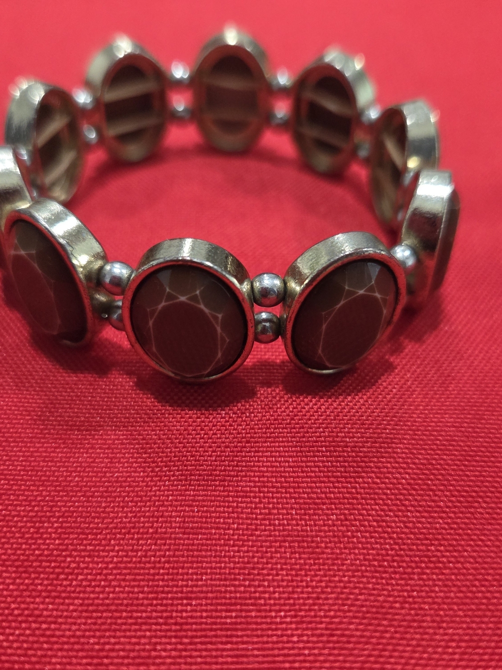 Silver-Tone Brown Stone Stretch Bracelet